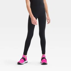 Girls&#x27; Everyday Soft Pocket Leggings - All In Motion™ Black Onyx S: High Rise, Moisture Wicking, UPF 50+