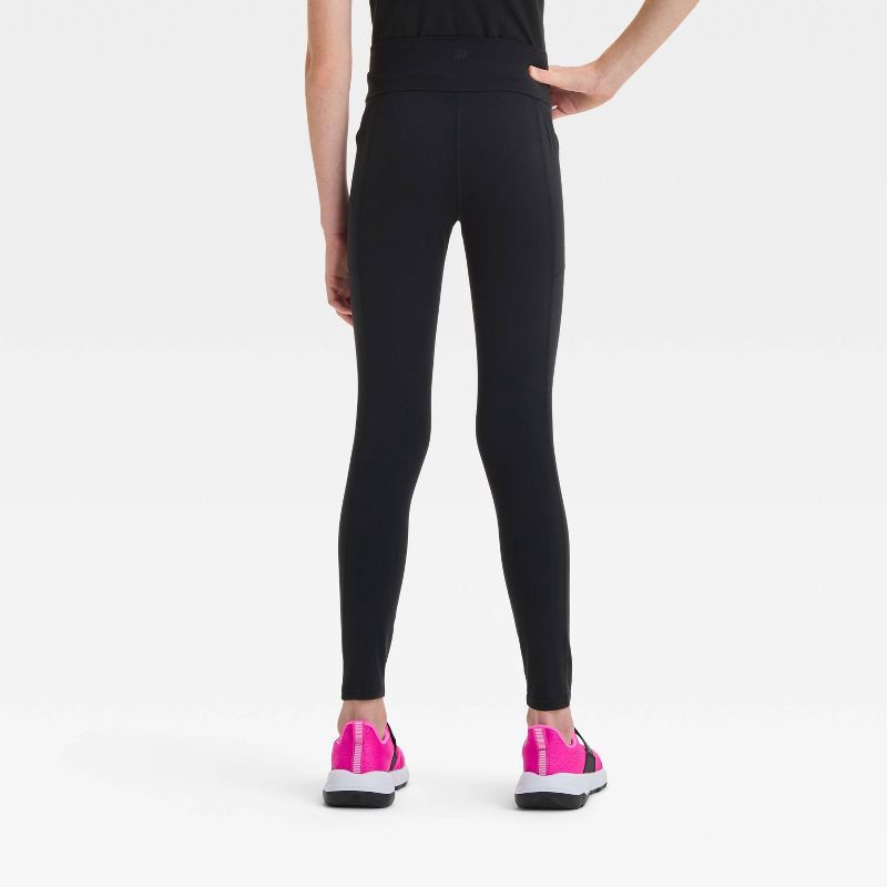 slide 2 of 3, Girls' Everyday Soft Pocket Leggings - All In Motion™ Black Onyx M: High Rise, Moisture Wicking, UPF 50+, 1 ct