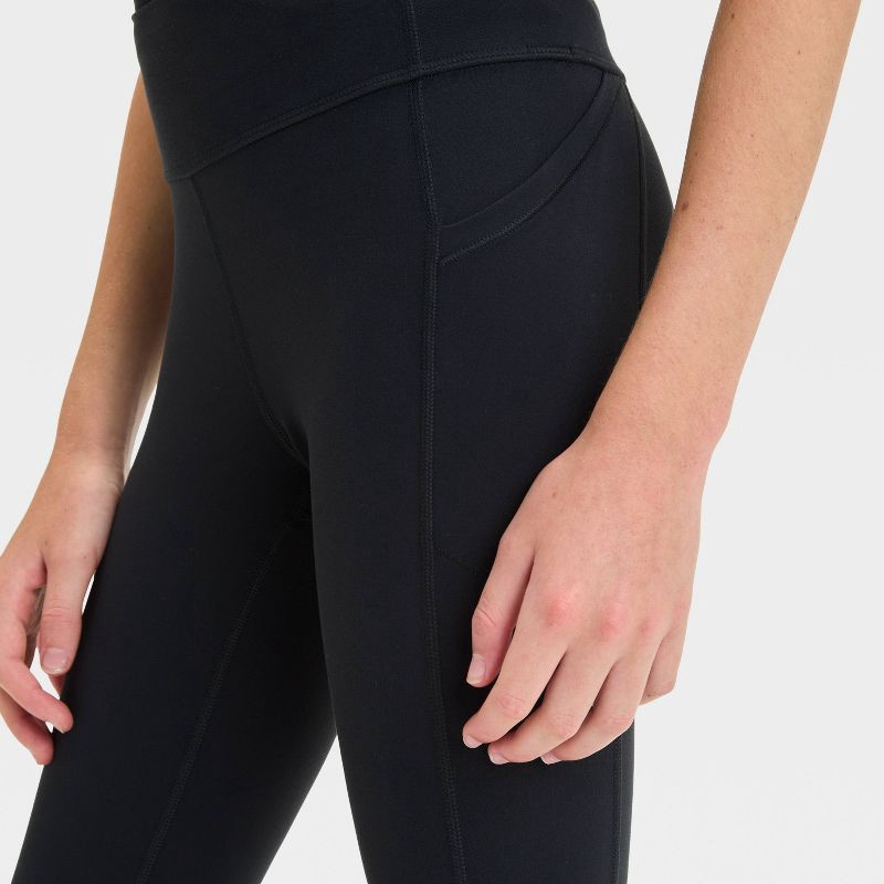 slide 3 of 3, Girls' Everyday Soft Pocket Leggings - All In Motion™ Black Onyx L: High Rise, Moisture Wicking, UPF 50+, 1 ct