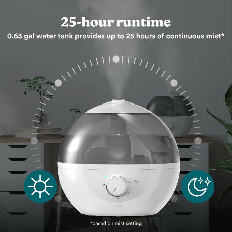 slide 6 of 9, HoMedics Top-Fill Easy to Clean Ultrasonic Cool Mist Humidifier with Night Light and Aromatherapy: 300-500 sq. ft., No Filter Needed, 30-Hour Run Time, 1 ct