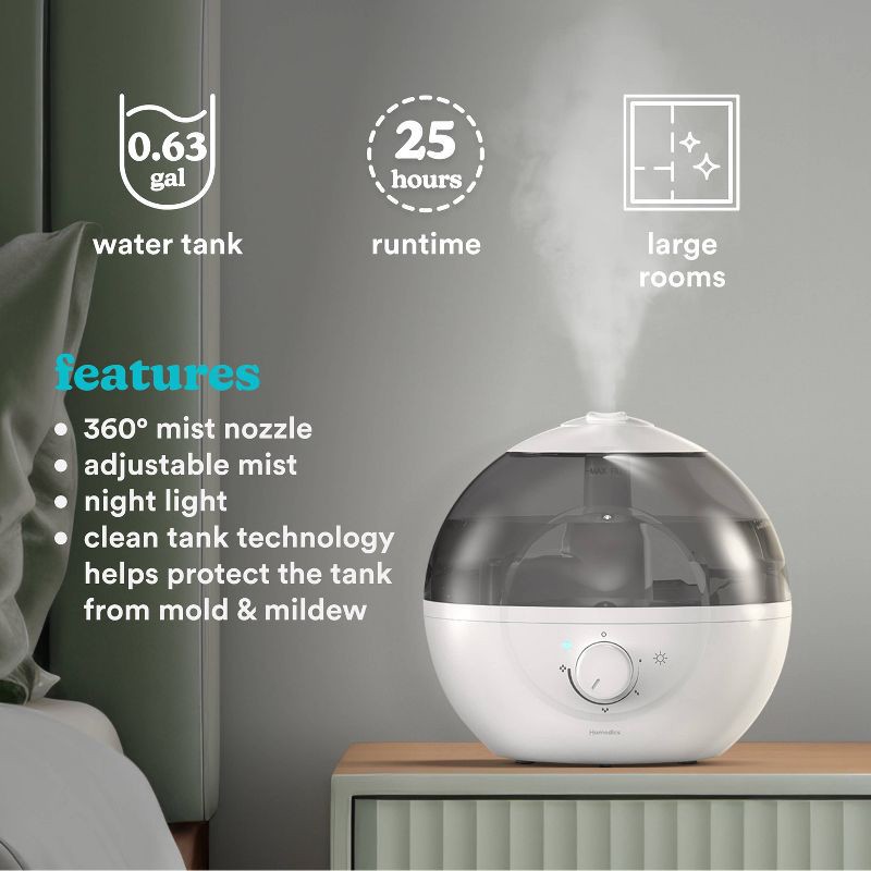 slide 7 of 9, HoMedics Top-Fill Easy to Clean Ultrasonic Cool Mist Humidifier with Night Light and Aromatherapy: 300-500 sq. ft., No Filter Needed, 30-Hour Run Time, 1 ct