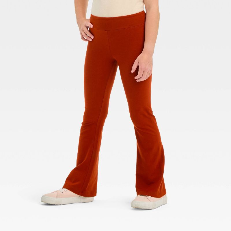 slide 1 of 3, Girls' Flare Leggings - Cat & Jack™ Burnt Orange L, 1 ct