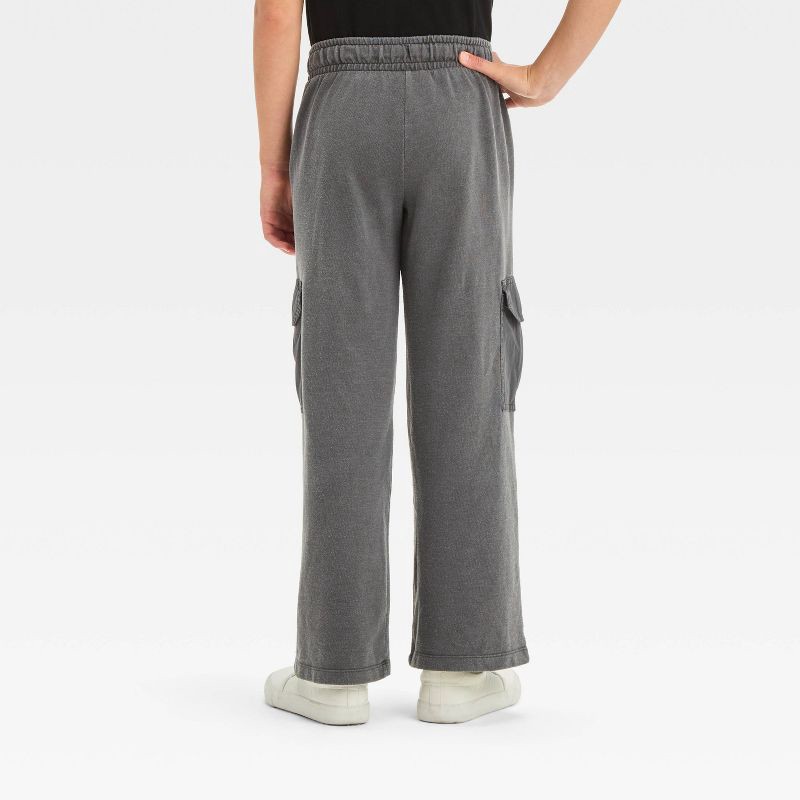 slide 2 of 3, Girls' French Terry Wide Leg Cargo Pants - Cat & Jack™ Charcoal Gray XL, 1 ct