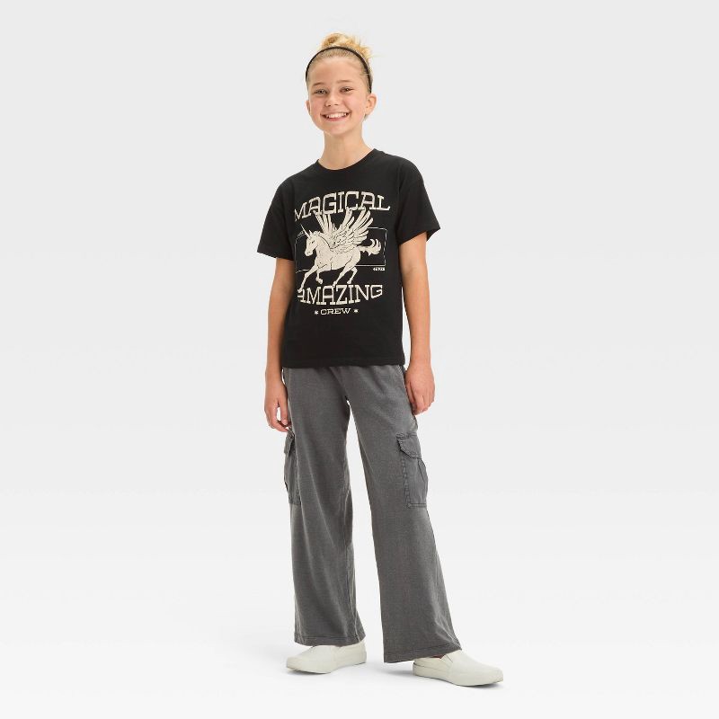 slide 3 of 3, Girls' French Terry Wide Leg Cargo Pants - Cat & Jack™ Charcoal Gray XL, 1 ct