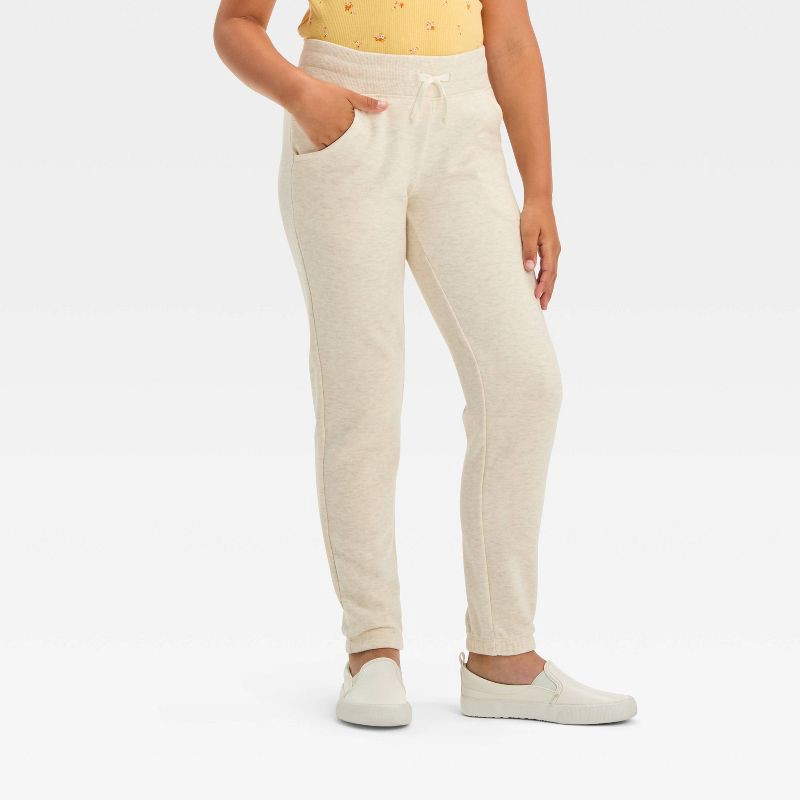 slide 1 of 3, Girls' Fleece Jogger Pants - Cat & Jack™ Oatmeal Heather XS, 1 ct