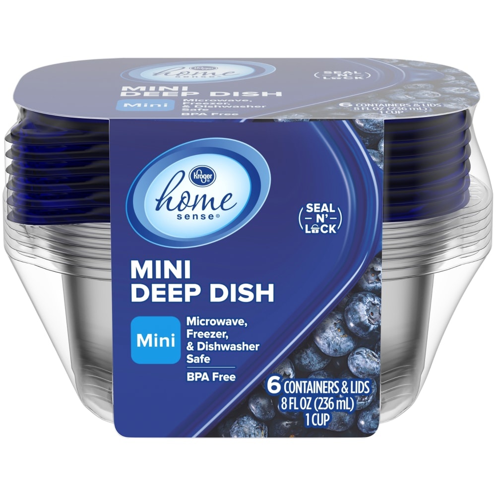 slide 1 of 1, Kroger Home Sense Mini Deep Dish Containers Lids, 8 fl oz