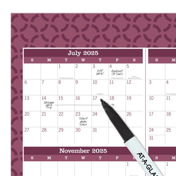 slide 5 of 8, AT-A-GLANCE® BADGE Reversible Erasable Academic and Regular Year 2025-2026 Wall Calendar, Geo, Extra Large, 24"" x 36"", 1 ct