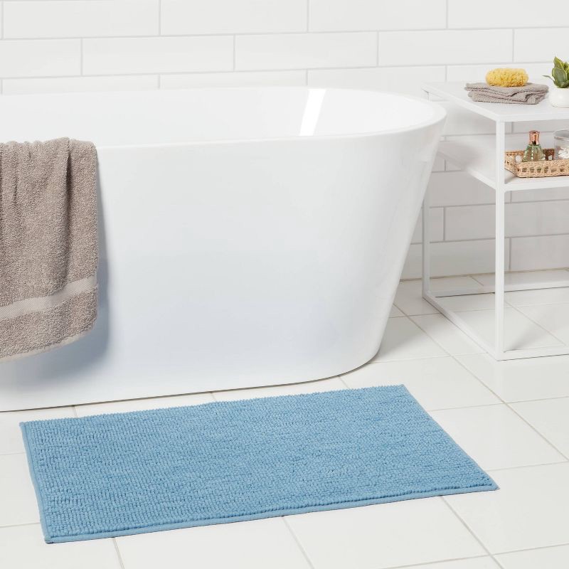 slide 2 of 4, 20"x32" Everyday Chenille Bath Rug Quilt Blue - Room Essentials™, 1 ct