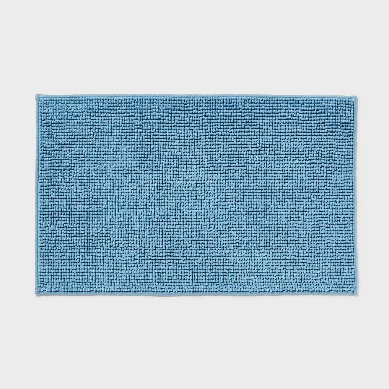 slide 1 of 4, 20"x32" Everyday Chenille Bath Rug Quilt Blue - Room Essentials™, 1 ct