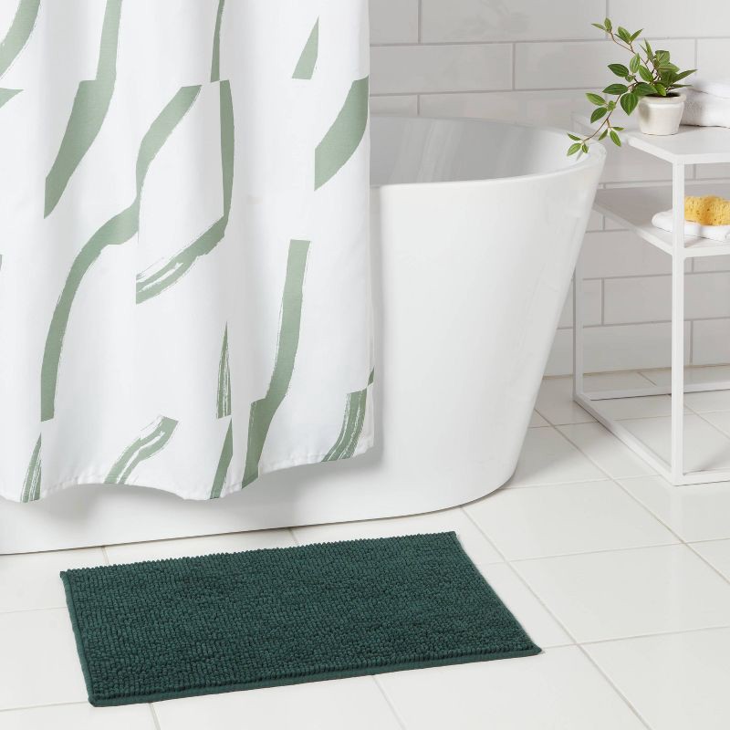 slide 2 of 4, 17"x24" Everyday Chenille Bath Rug Dark Green - Room Essentials™, 1 ct