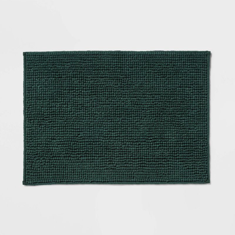 slide 1 of 4, 17"x24" Everyday Chenille Bath Rug Dark Green - Room Essentials™, 1 ct
