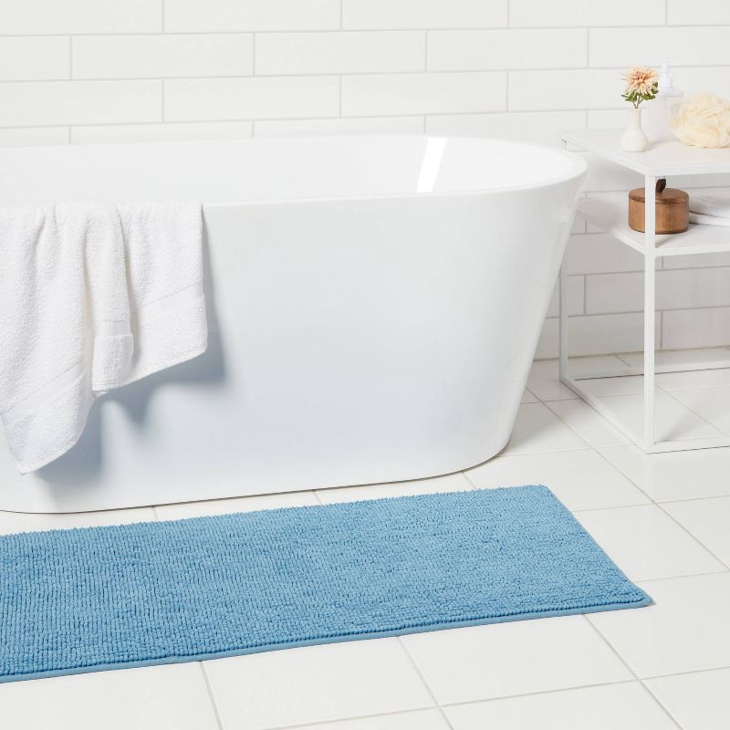 slide 2 of 4, 20"x58" Everyday Chenille Bath Rug Quilt Blue - Room Essentials™, 1 ct