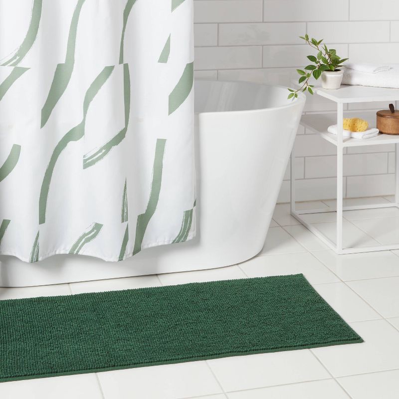 slide 2 of 4, 20"x58" Everyday Chenille Bath Rug Dark Green - Room Essentials™, 1 ct