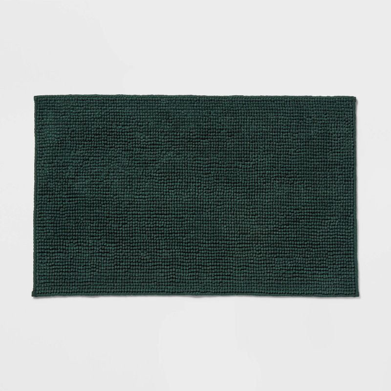 slide 1 of 4, 20"x32" Everyday Chenille Bath Rug Dark Green - Room Essentials™, 1 ct
