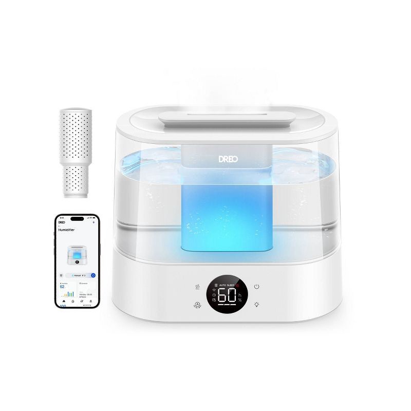 slide 3 of 9, Dreo 1gal Cool Mist Smart Ultrasonic Humidifier for Room Essential Oil Diffuser and Nightlight Touch Control: ETL Listed, 32hr Run Time, 1 gal