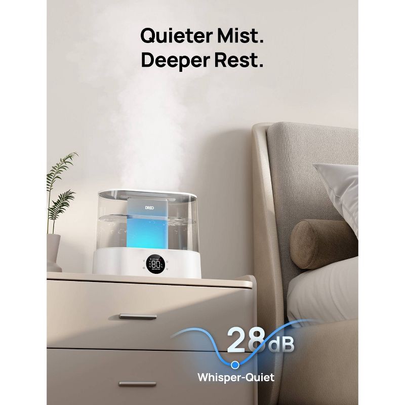slide 8 of 9, Dreo 1gal Cool Mist Smart Ultrasonic Humidifier for Room Essential Oil Diffuser and Nightlight Touch Control: ETL Listed, 32hr Run Time, 1 gal