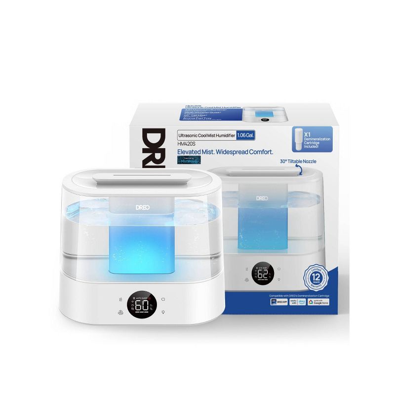 slide 9 of 9, Dreo 1gal Cool Mist Smart Ultrasonic Humidifier for Room Essential Oil Diffuser and Nightlight Touch Control: ETL Listed, 32hr Run Time, 1 gal