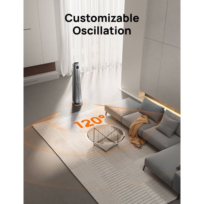 slide 4 of 4, Dreo 1500W Solaris 818 Oscillating Ceramic 30" Indoor Space Heater for Home or Large Bedroom with Remote Control Silver: ETL Listed, 9 Settings, 1 ct