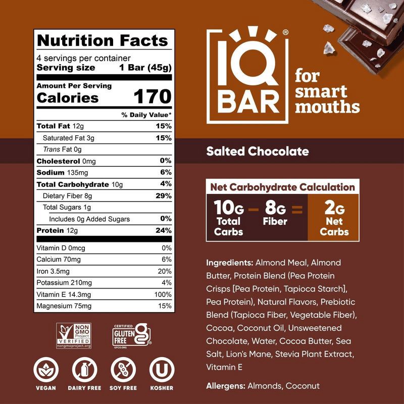 slide 2 of 6, IQBAR Salted Chocolate Protein Bars - 6.4oz/4ct, 4 ct; 6.4 oz