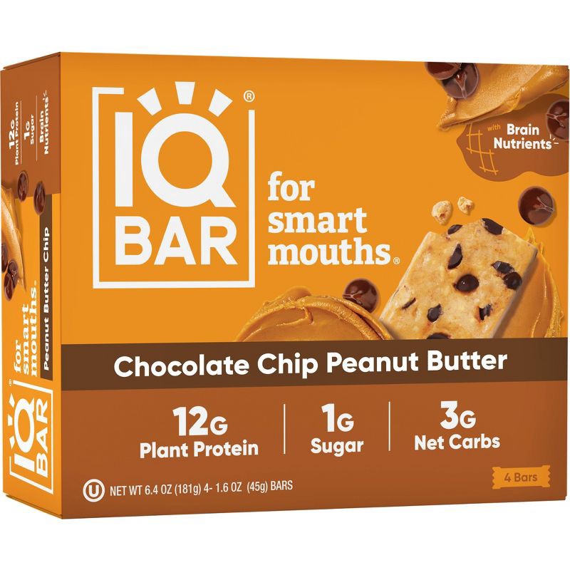 slide 1 of 6, IQBAR Chocolate Chip Peanut Butter Protein Bars - 6.4oz/4ct, 4 ct; 6.4 oz