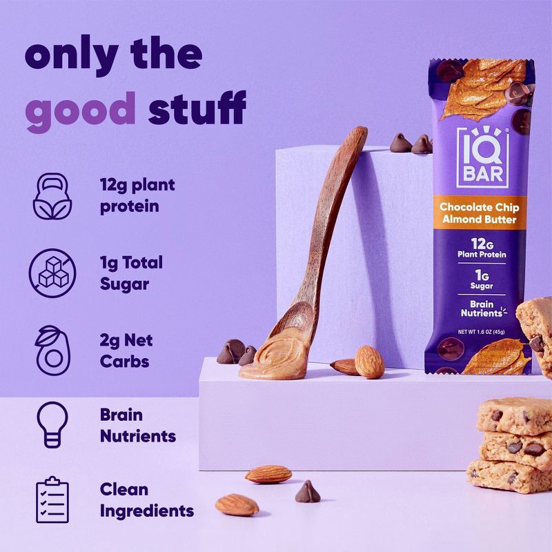 slide 4 of 6, IQBAR Chocolate Chip Almond Butter Protein Bars - 6.4oz/4ct, 4 ct; 6.4 oz