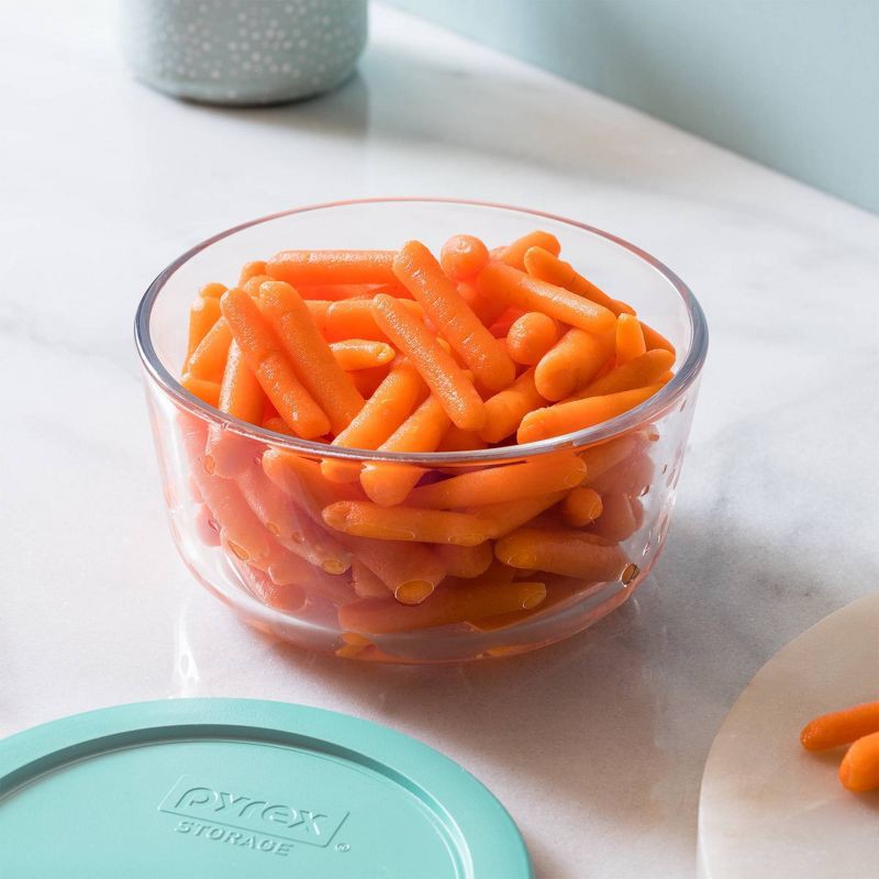 slide 3 of 5, Pyrex® Simply Store® 6-pc 4-cup Round Glass Storage Set with Assorted Color Lids: Small Glass Containers, Dishwasher-Safe, 1 ct