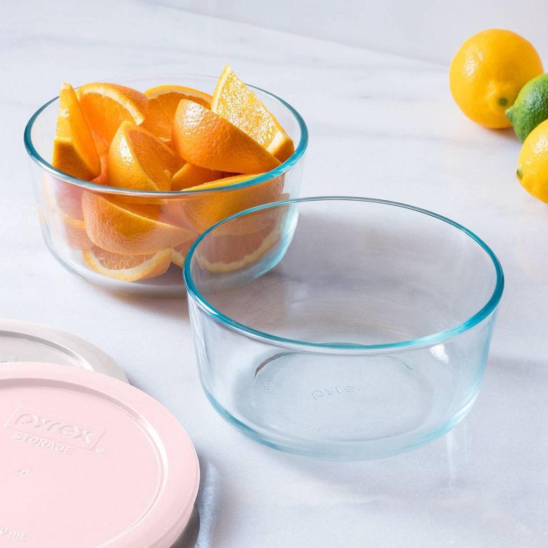 slide 4 of 5, Pyrex® Simply Store® 6-pc 4-cup Round Glass Storage Set with Assorted Color Lids: Small Glass Containers, Dishwasher-Safe, 1 ct