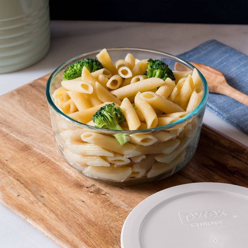 slide 5 of 5, Pyrex® Simply Store® 6-pc 4-cup Round Glass Storage Set with Assorted Color Lids: Small Glass Containers, Dishwasher-Safe, 1 ct