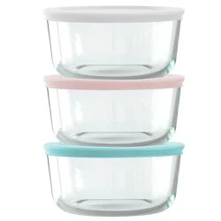 Pyrex® Simply Store® 6-pc 4-cup Round Glass Storage Set with Assorted Color Lids: Small Glass Containers, Dishwasher-Safe