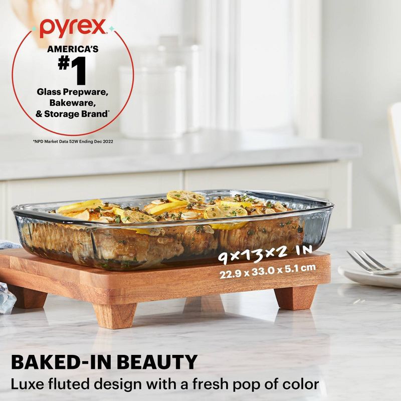 slide 2 of 7, Pyrex® Sculpted Tinted 9"x13" Baking Dish Smoke: Glass Bakeware, Dishwasher-Safe, 2-Year Warranty, 1 ct