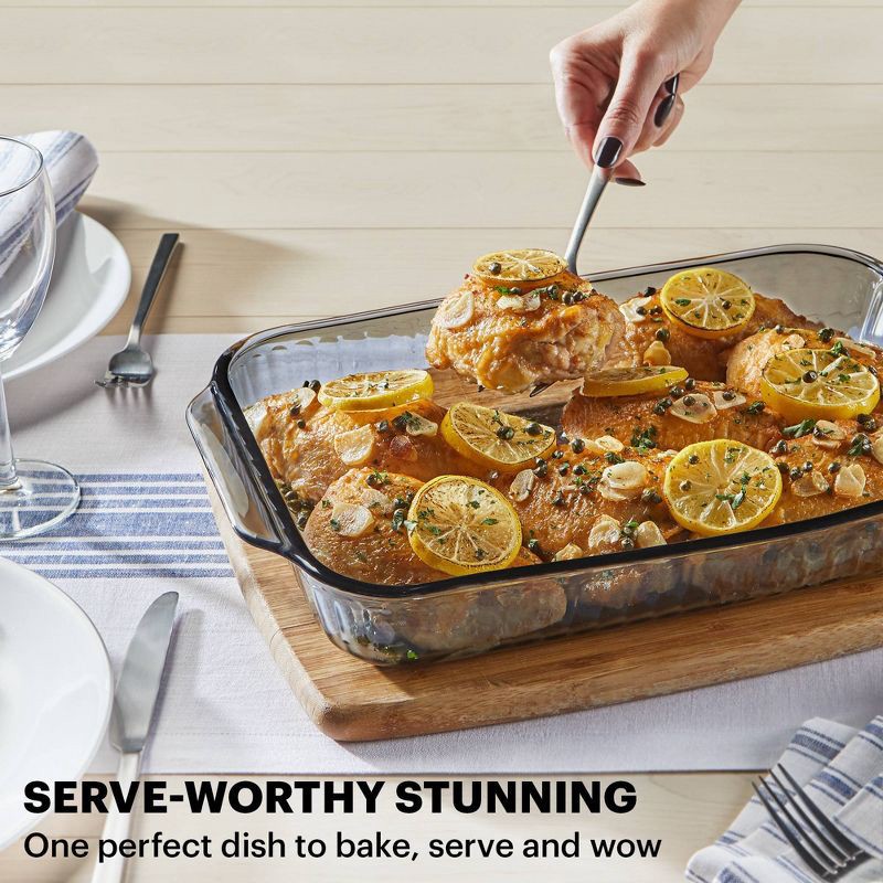 slide 3 of 7, Pyrex® Sculpted Tinted 9"x13" Baking Dish Smoke: Glass Bakeware, Dishwasher-Safe, 2-Year Warranty, 1 ct