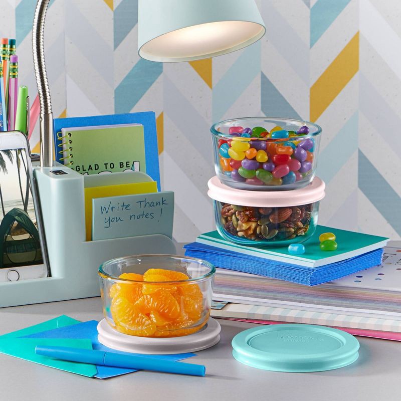 slide 2 of 5, Pyrex® Simply Store® 6pc 1c Round Glass Storage Set with Assorted Color Lids, 6 ct