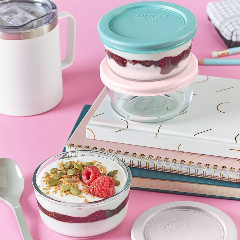 slide 3 of 5, Pyrex® Simply Store® 6pc 1c Round Glass Storage Set with Assorted Color Lids, 6 ct