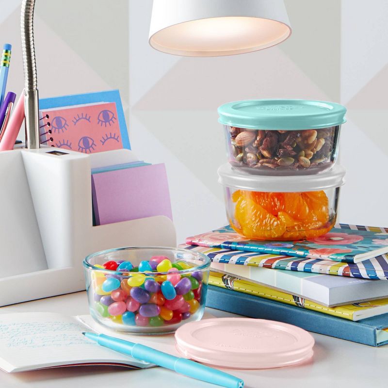 slide 5 of 5, Pyrex® Simply Store® 6pc 1c Round Glass Storage Set with Assorted Color Lids, 6 ct