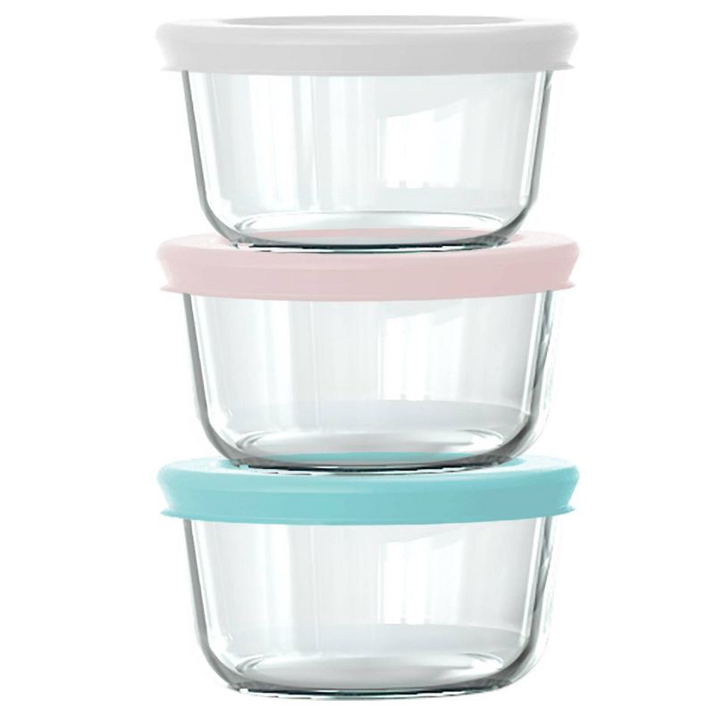 slide 1 of 5, Pyrex® Simply Store® 6pc 1c Round Glass Storage Set with Assorted Color Lids, 6 ct