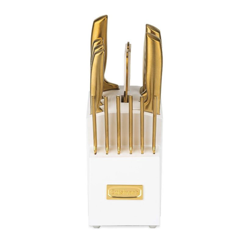 slide 16 of 17, Cuisinart Classic 15pc Gold PVD Stainless Steel Cutlery Block Set White: Forged Knife Set with Comfort-Grip Handle, 15 ct