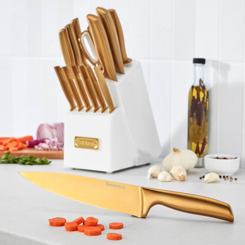 slide 5 of 17, Cuisinart Classic 15pc Gold PVD Stainless Steel Cutlery Block Set White: Forged Knife Set with Comfort-Grip Handle, 15 ct