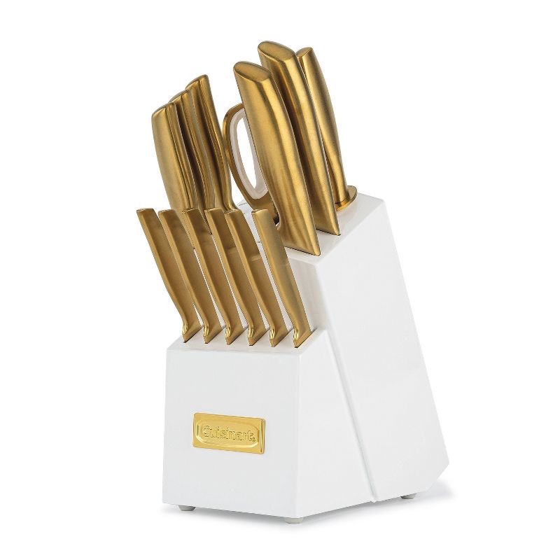 slide 1 of 17, Cuisinart Classic 15pc Gold PVD Stainless Steel Cutlery Block Set White: Forged Knife Set with Comfort-Grip Handle, 15 ct