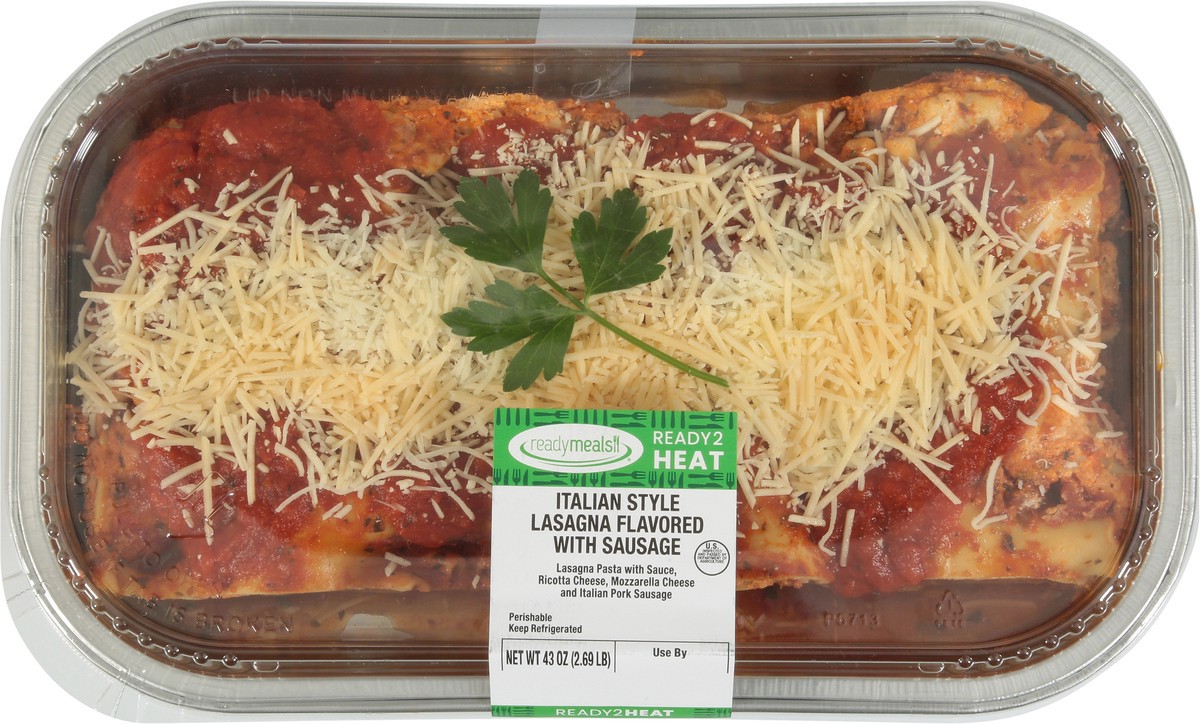 slide 9 of 13, ReadyMeals Italian Style Lasagna Flavored with Sausage 43 oz, 43 oz