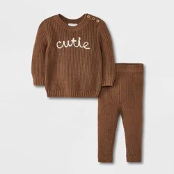 Grayson Mini Baby Cutie Embroidered Pullover Sweater & Leggings Set - Brown 12M