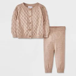 Grayson Mini Baby Girls' Puffed Sleeve Button-Down Cardigan Set - Brown 3-6M