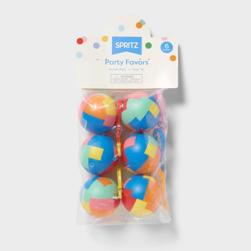 slide 3 of 3, 6ct Puzzle Balls - Spritz™: Multi-Colored Party Favors, Polypropylene, Ages 3+, All Occasions, No Choking Hazard, 6 ct