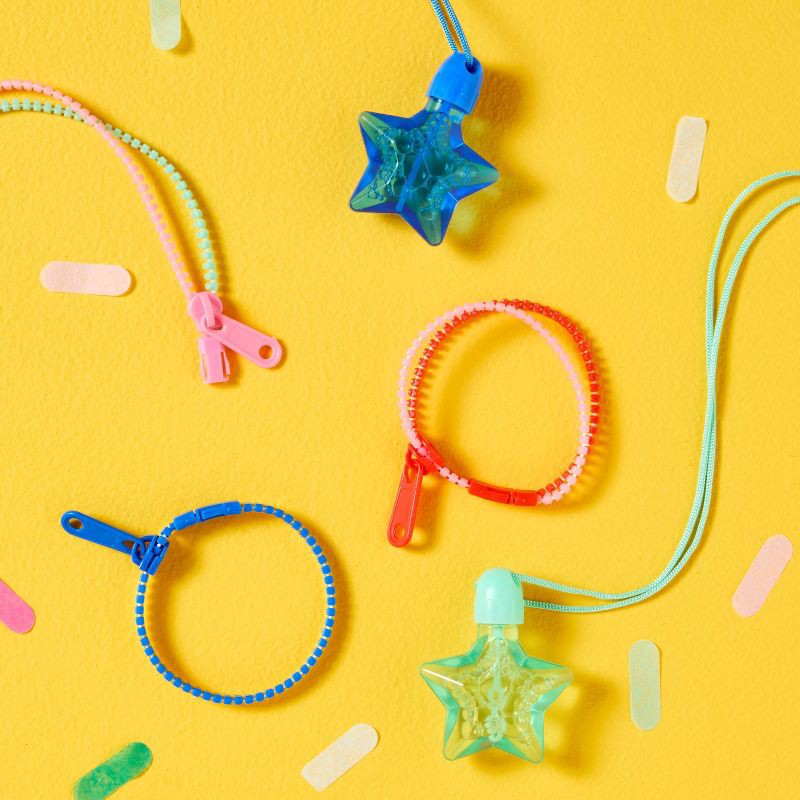 slide 2 of 3, 6ct Zipper Bracelets - Spritz™: Multi-Colored Party Favors, Ages 3+, Polyoxymethylene, All Occasions, No Choking Hazard, 6 ct