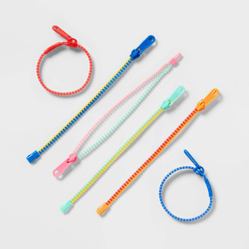slide 1 of 3, 6ct Zipper Bracelets - Spritz™: Multi-Colored Party Favors, Ages 3+, Polyoxymethylene, All Occasions, No Choking Hazard, 6 ct