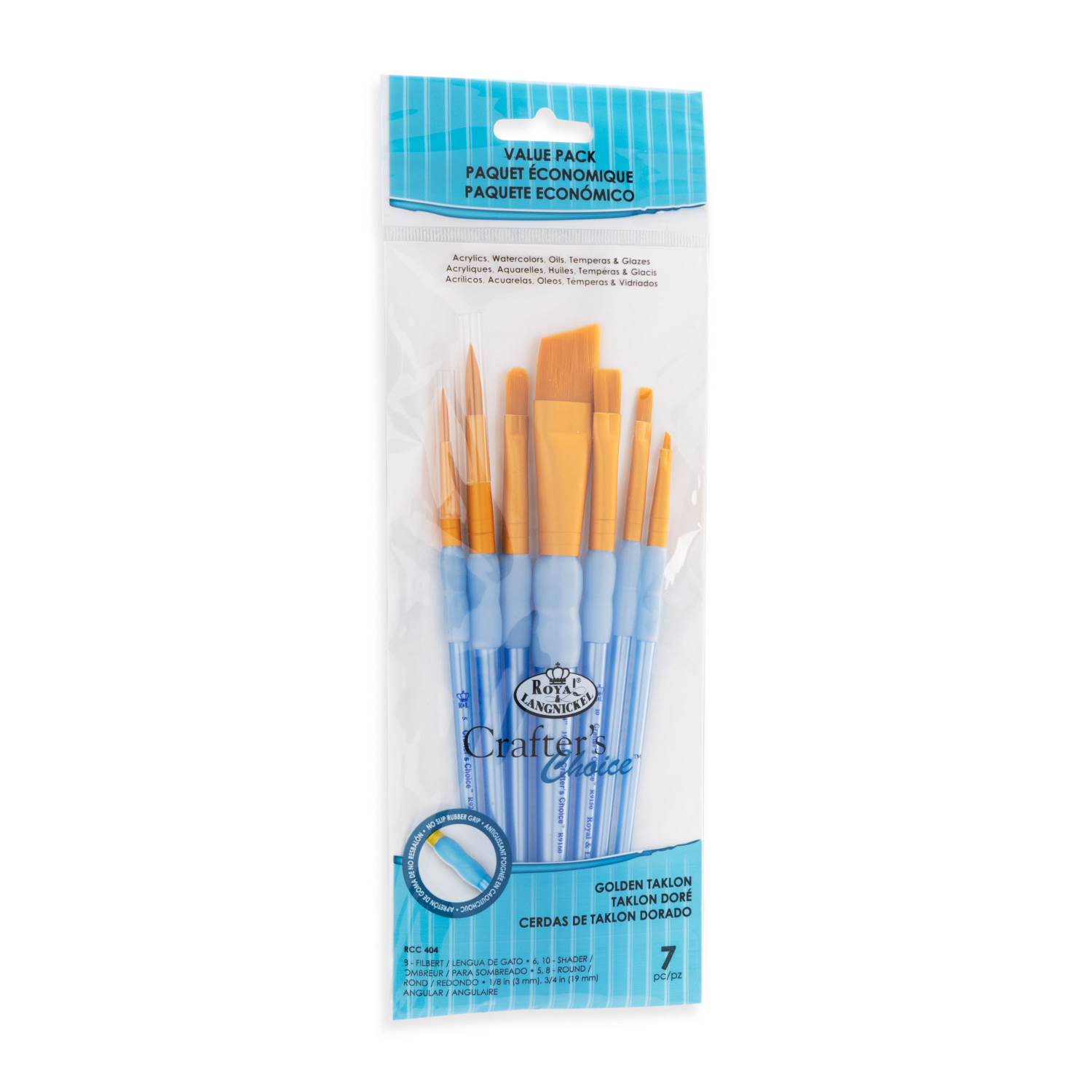 slide 3 of 4, Royal & Langnickel Crafter's Choice Golden Taklon Angular Variety Brush Set, 7 ct