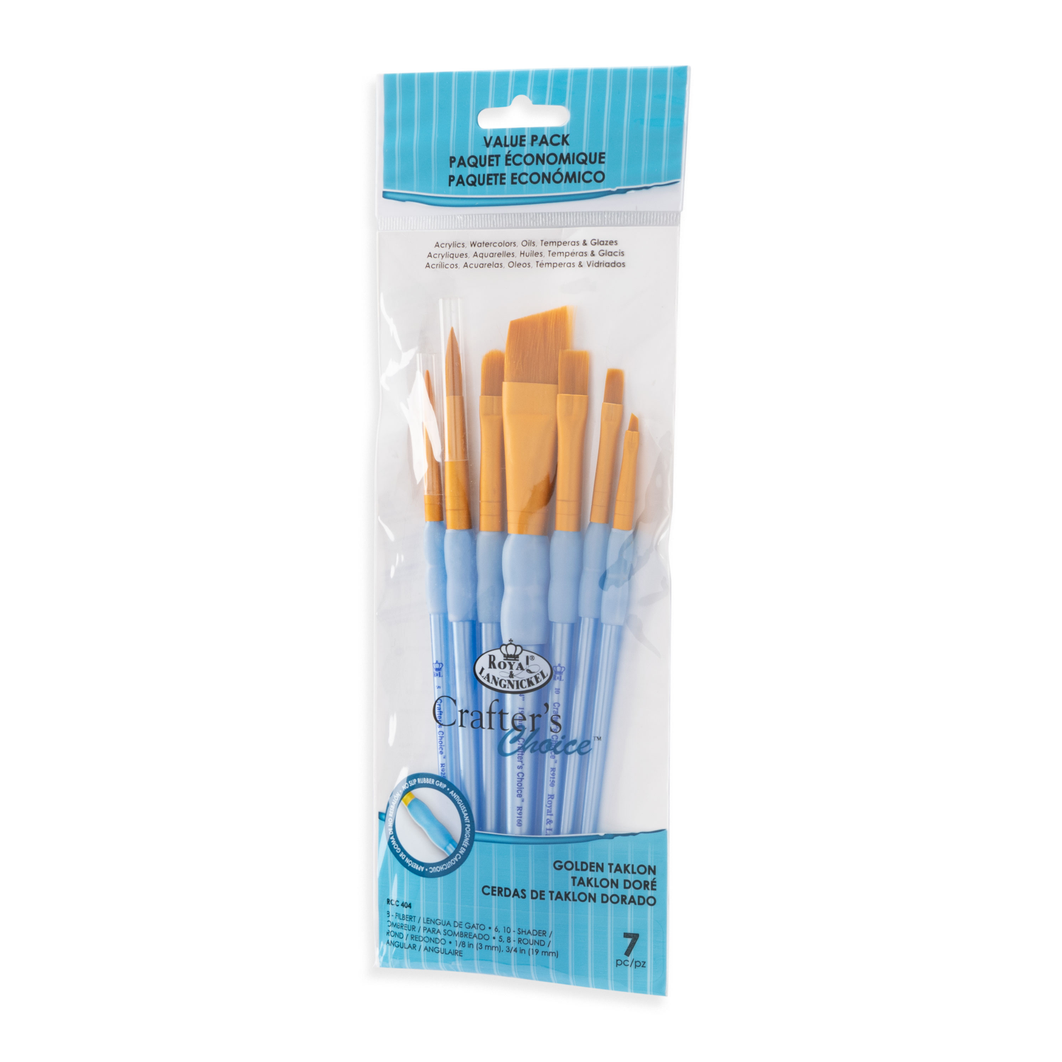 slide 4 of 4, Royal & Langnickel Crafter's Choice Golden Taklon Angular Variety Brush Set, 7 ct