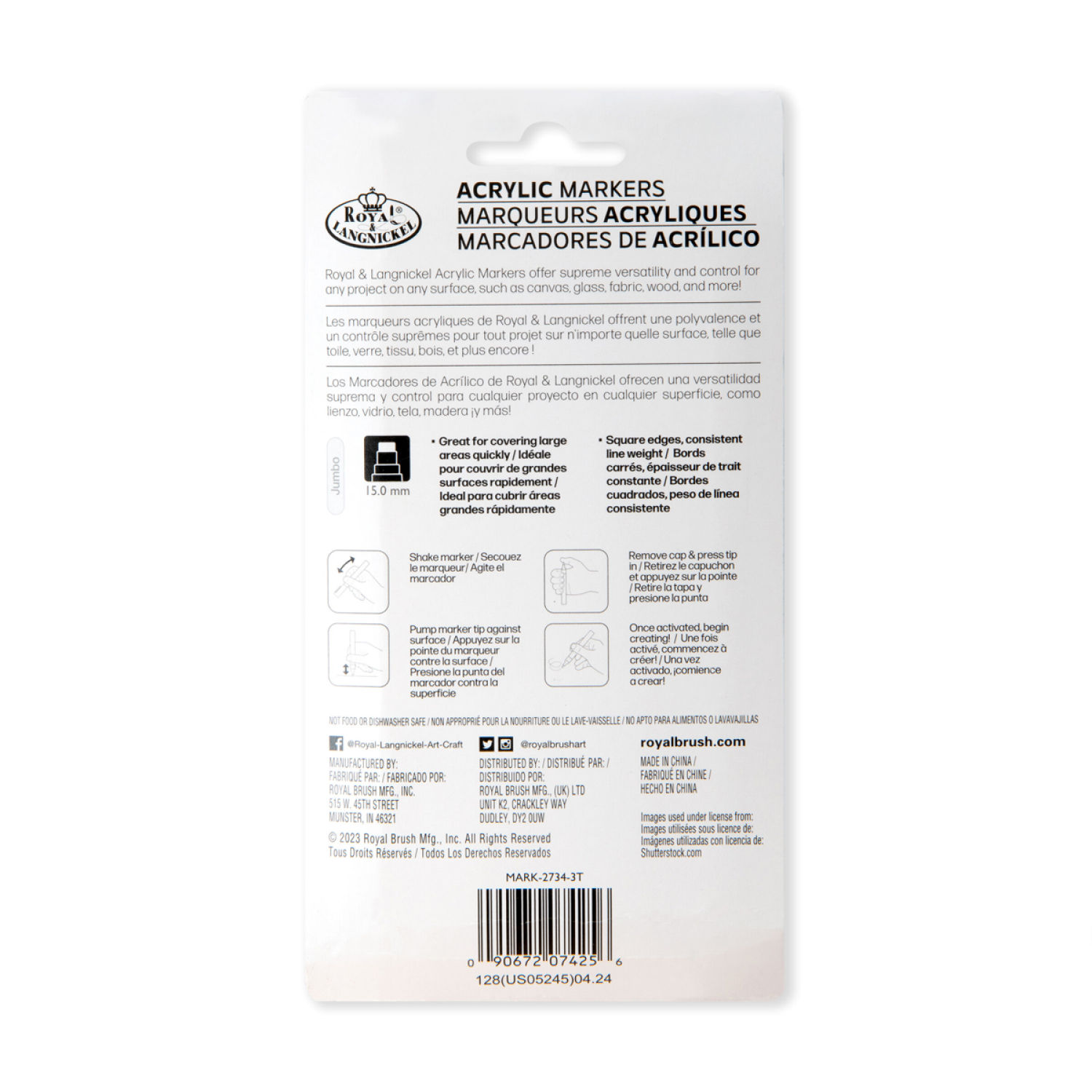 slide 2 of 2, Royal & Langnickel - 15MM Acrylic Paint Artist Markers, Black & White, 1 ct