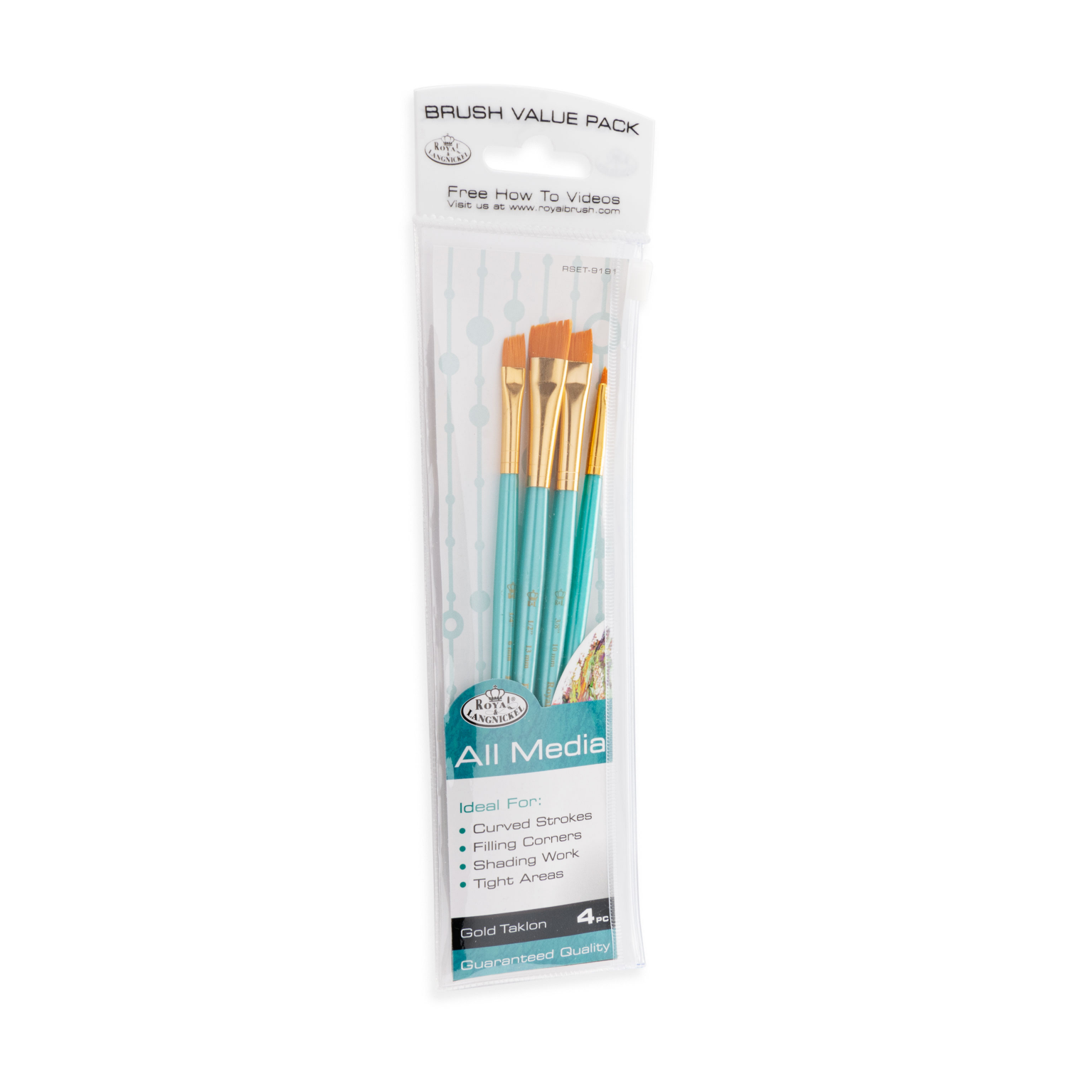 slide 2 of 3, Royal & Langnickel All Media Taklon Angular Brush Set, 4 ct