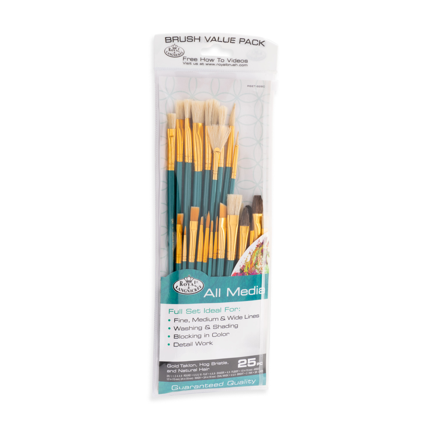 slide 3 of 4, Royal & Langnickel All Media Assorted Brush Value Pack, 25 ct