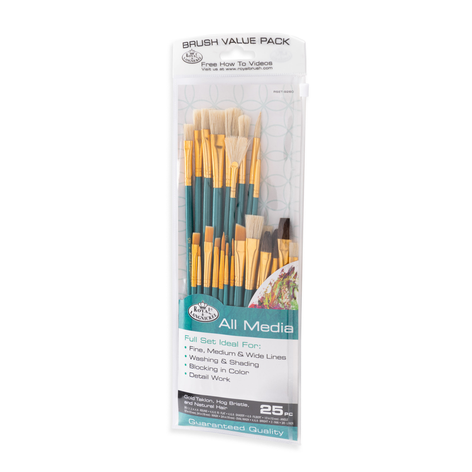 slide 4 of 4, Royal & Langnickel All Media Assorted Brush Value Pack, 25 ct